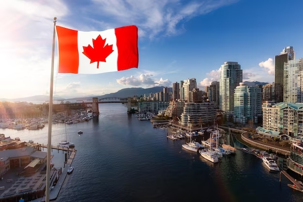 canadian national flag overlay false creek downtown vancouver british columbia canada 645882 7889